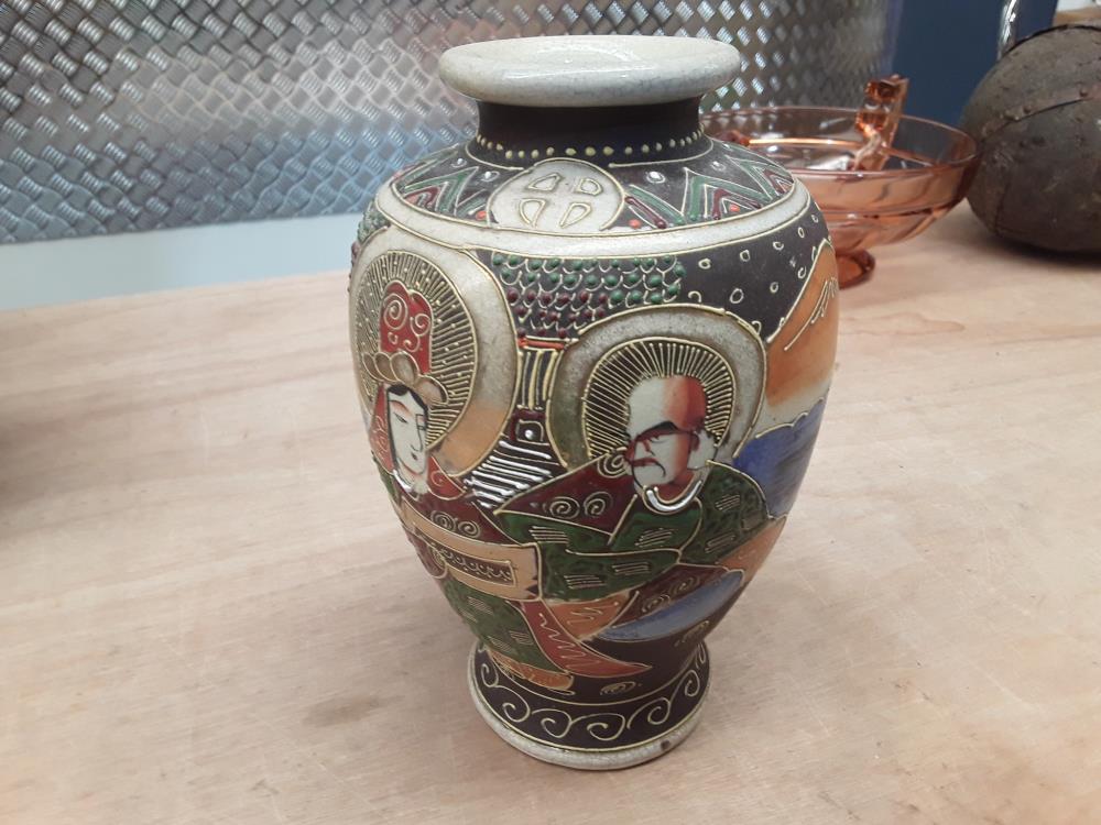 SATSUMA VASE PM JAPONAIS FIN 19EME FAIENCE ÉMAILLÉE 