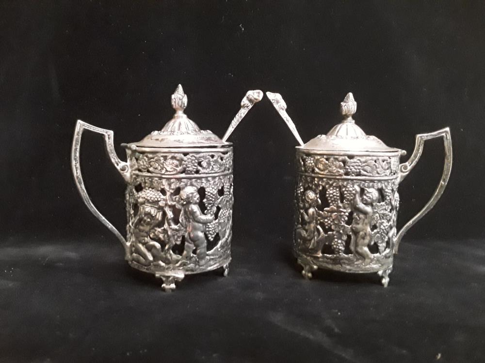 PAIRE POTS À CONDIMENTS EN ARGENT MASSIF 835 195GR