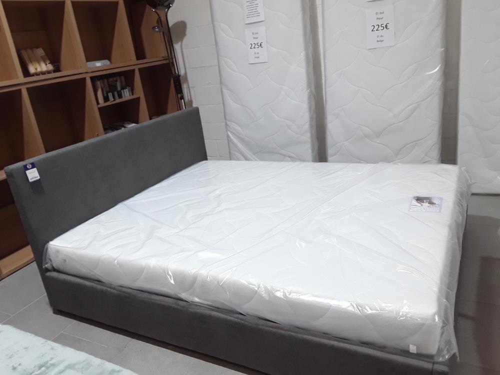 LIT 160/200 AVEC SOMMIER TISSUS GRIS DESIGN 