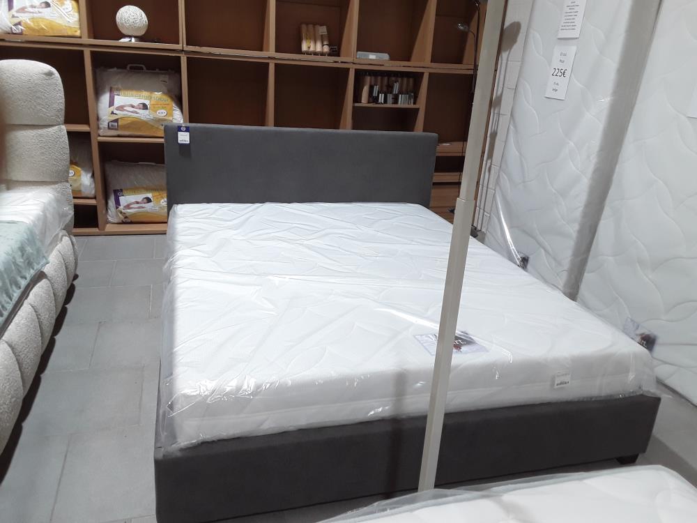 LIT 160/200 AVEC SOMMIER TISSUS GRIS DESIGN 
