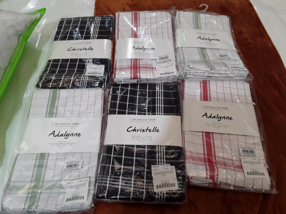 LOT DE 6 ESSUIES VAISSELLE EN COTON D'EGYPTE MOTIF VICHY