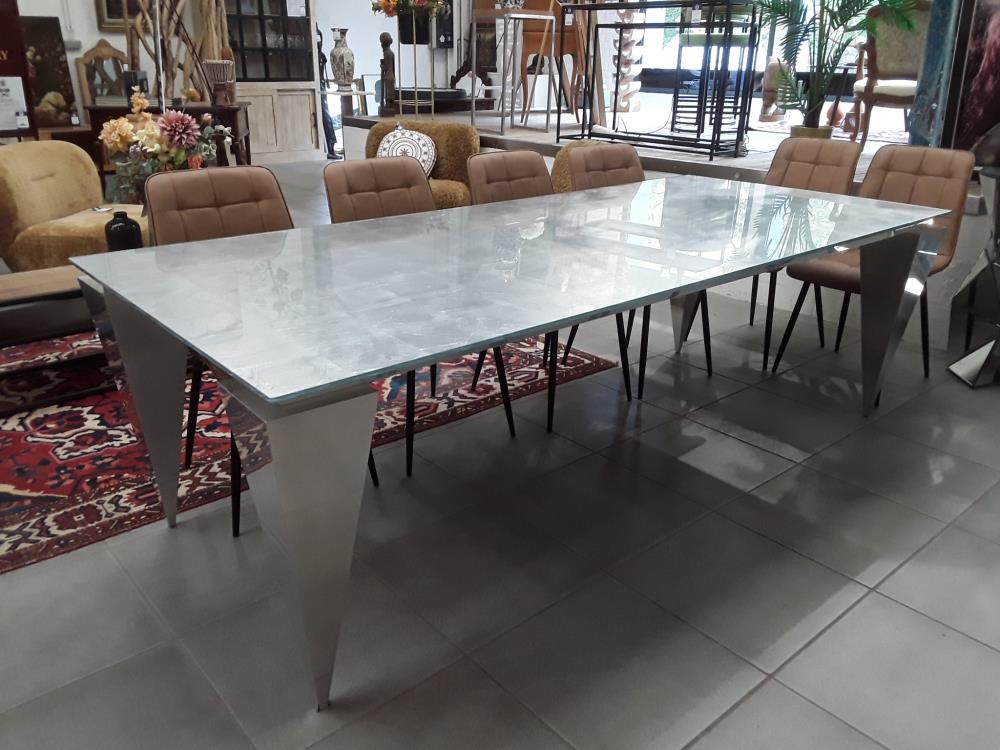 TABLE DESIGN BRETZ MARYLIN PIEDS CHROMÉS 2M40/1M05