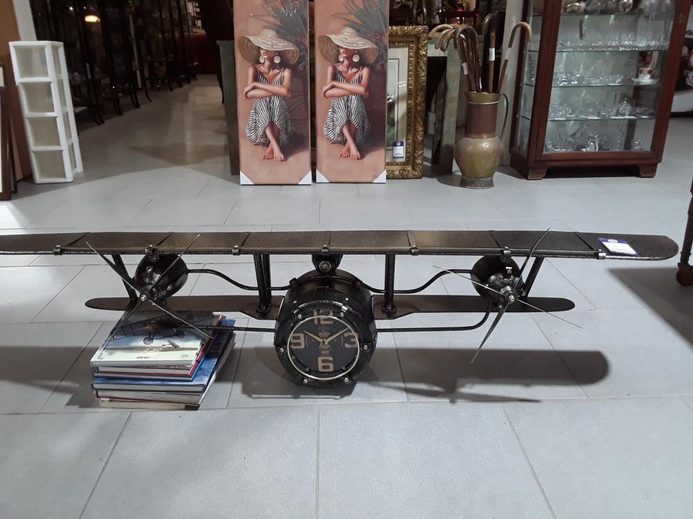HORLOGE AVION DÉCO VINTAGE METAL 1M77