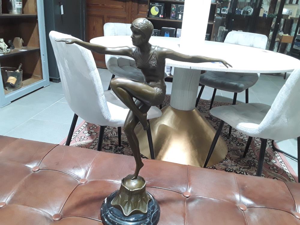 SCULPTURE BRONZE DANSEUSE DE ST ART DECO MONTÉE SUR MARBRE