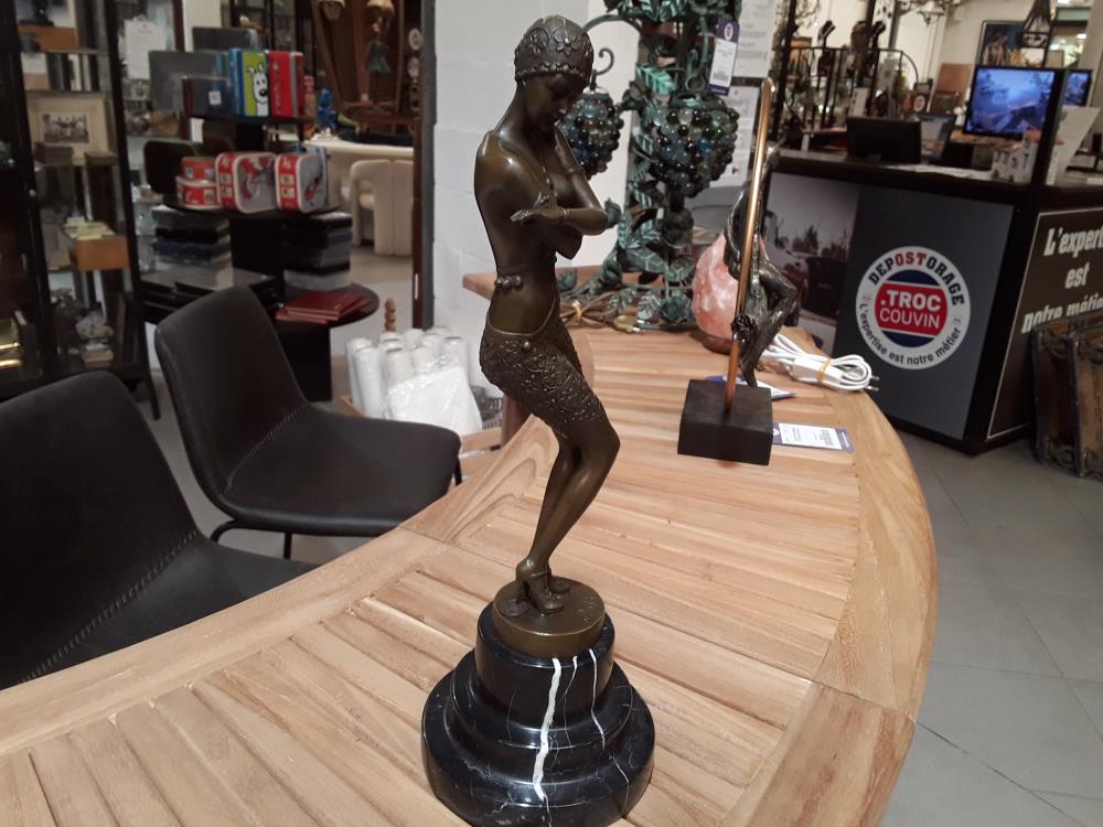 SCULPTURE BRONZE FEMME ART DECO MONTÉE SUR SOCLE EN MARBRE 