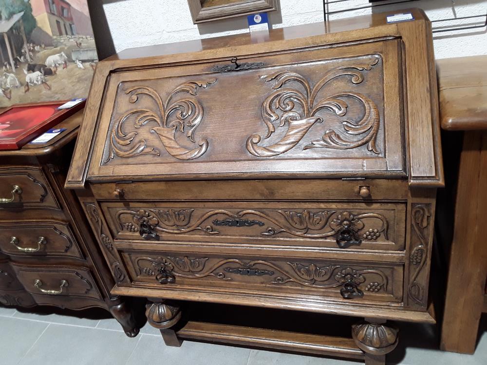 BUREAU SECRÉTAIRE À ABATTANT 2 TIROIRS CHENE
