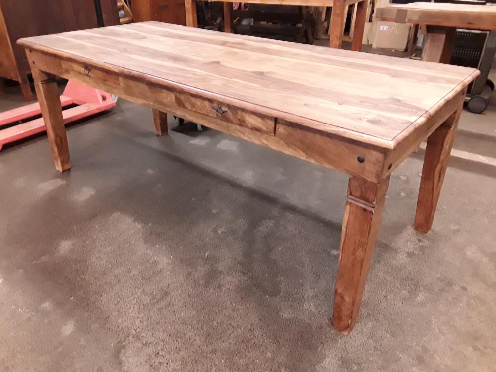 TABLE EN TECK 2M/90CM/78CM AVEC 2 TIROIRS 