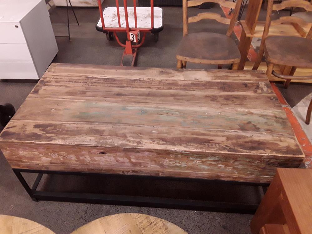 TABLE DE SALON RECTANGULAIRE BOIS ET METAL 1M20/62CM