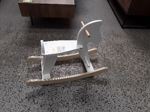 CHEVAL À BASCULE EN BOIS - JEU À BASCULE BOIS - POIGNÉES REPOSE-PIED BUTÉES - MDF CONTREPLAQUÉ BLANC
