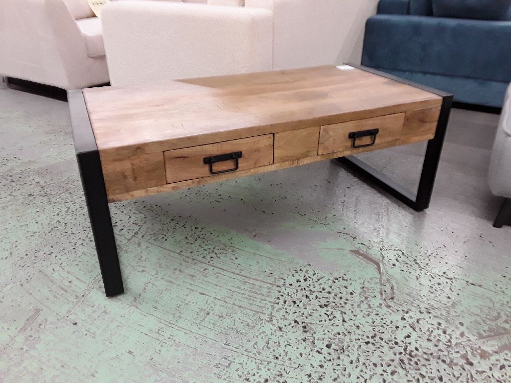 TABLE BASSE MANGUIER ET METAL AVEC TIROIRS 120 