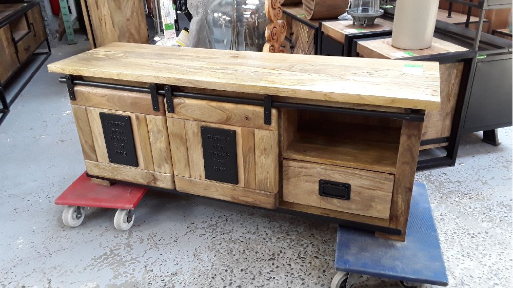 MEUBLE TV MANGUIER PORTE COULISSANTE BOIS 140