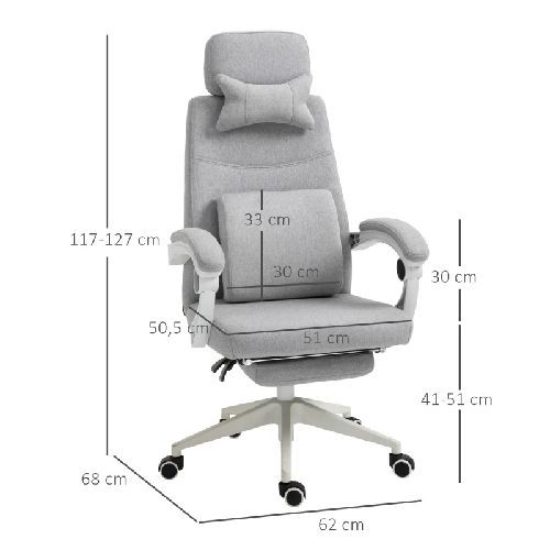 FAUTEUIL DE BUREAU MANAGER GRAND CONFORT DOSSIER RÉGLABLE REPOSE-PIED COUSSIN LOMBAIRE ROULETTES 360