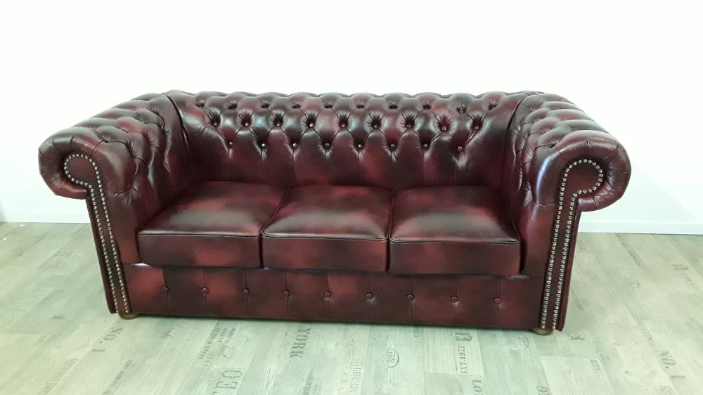 CHESTERFIELD  3 PLACES CUIR CERISE 