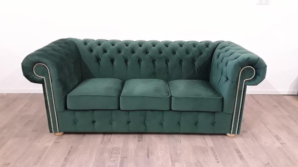 CHESTERFIELD 3 PLACES VELOURS VERT 