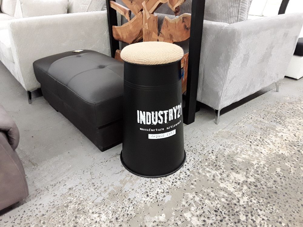 TABOURET DE BAR CONIQUE NOIR AVEC ASSISE EN JUTE 40X67 CM 