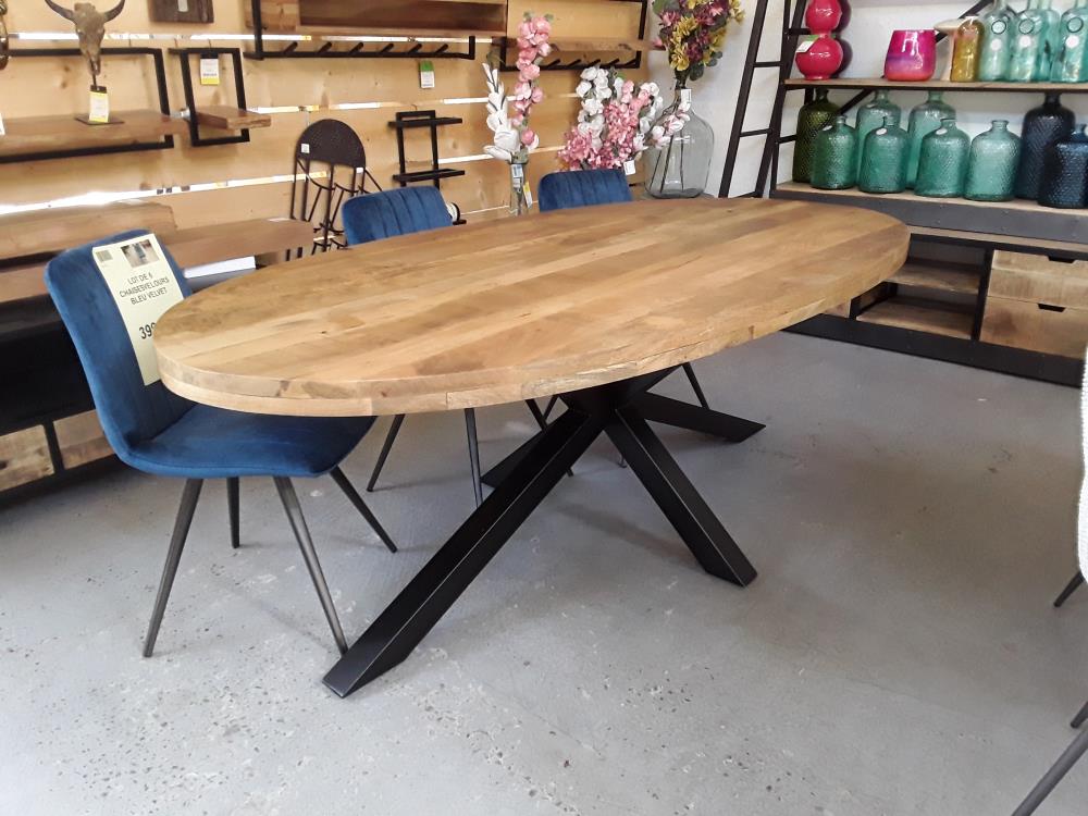 TABLE MANGUIER MASSIF OVALE PIED CENTRAL 220/110