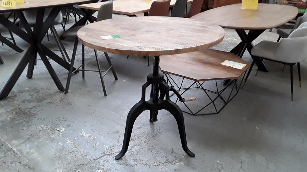 TABLE RONDE MANGUIER SUR PIED CREMAILLERE 90 CM 