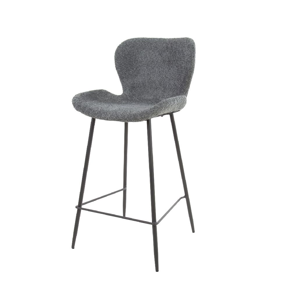 CHAISE DE BAR BOUCLE GRIS PIED ROND