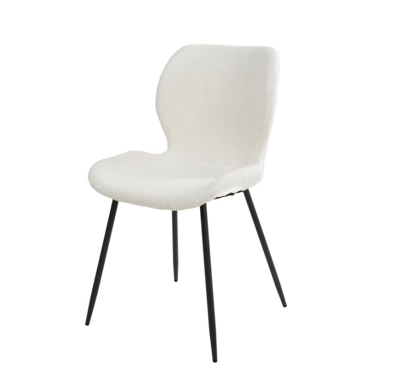 CHAISE BOUCLE BLANC PIED ROND NOIR 