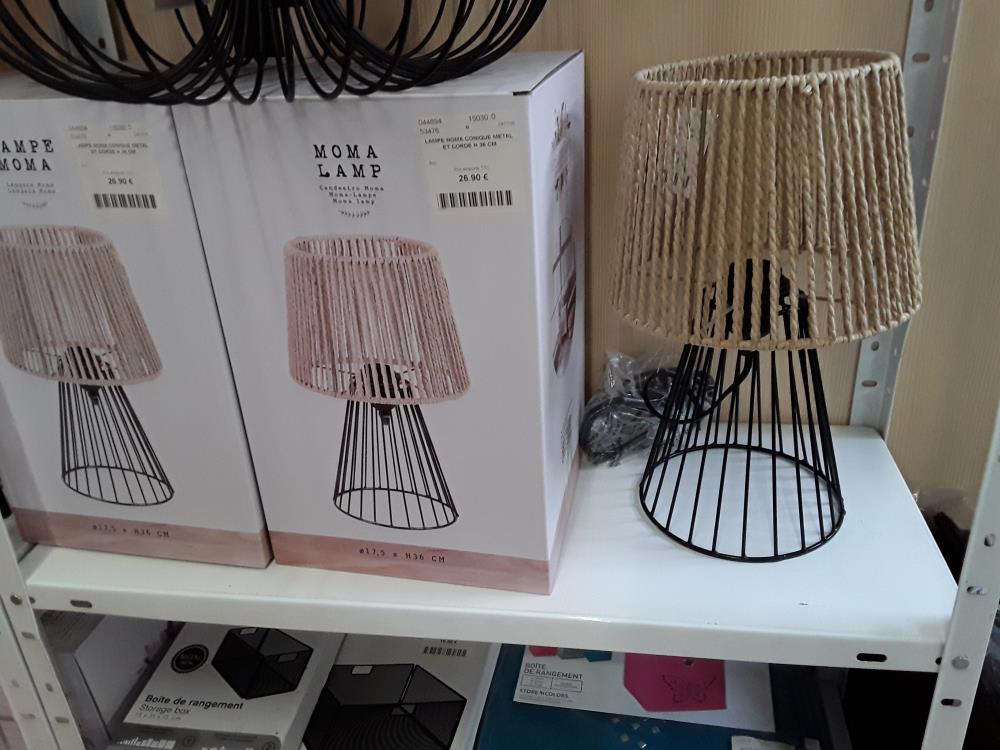 LAMPE NOMA CONIQUE METAL ET CORDE H 36 CM 