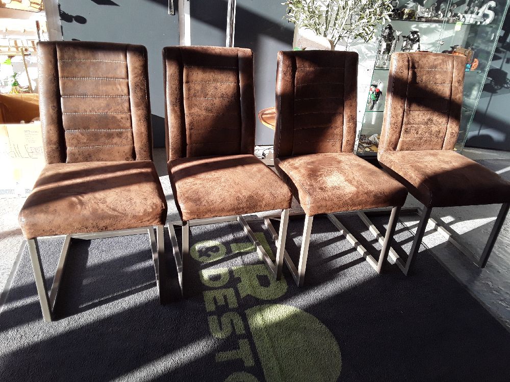 LOT DE 4 CHAISES TISSU MARRON 