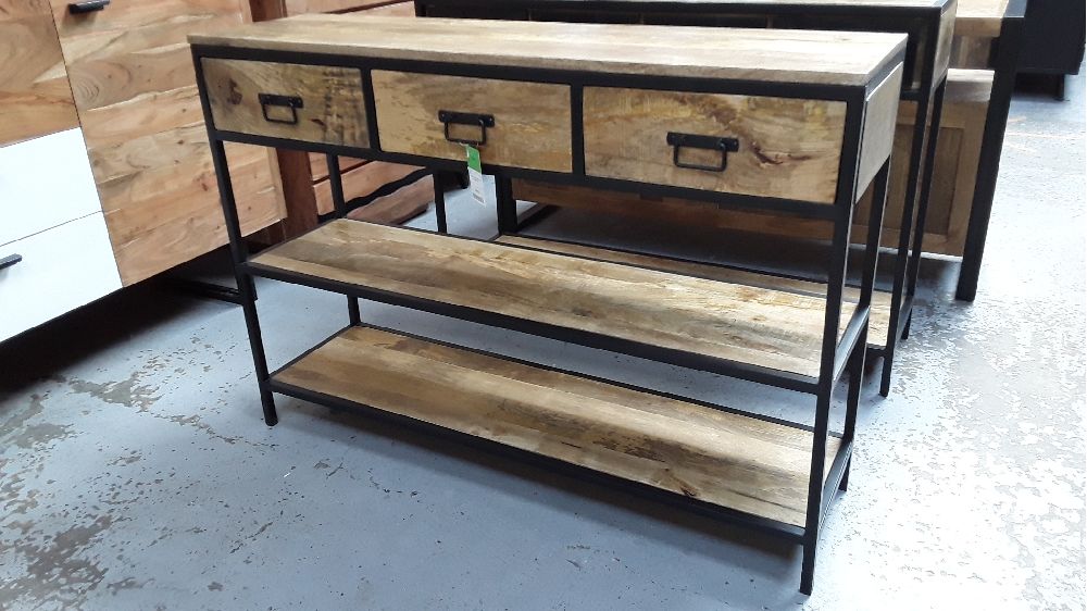 CONSOLE MANGUIER AVEC ETAGERE 130