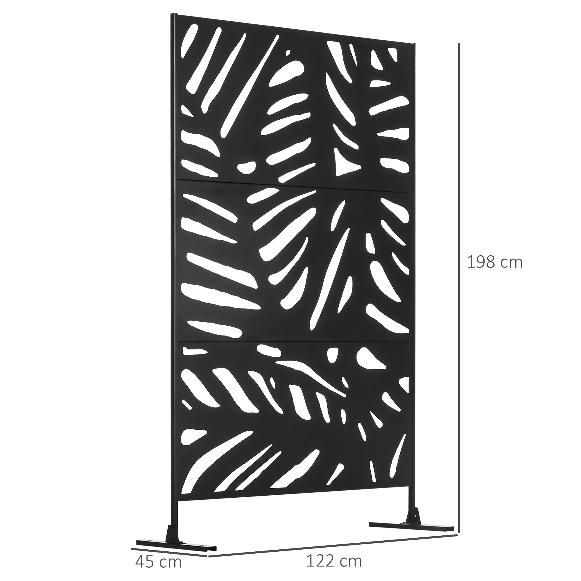 PANNEAU BRISE VUE DÉCORATIF EXTÉRIEUR NOIR À MOTIF VÉGÉTAL EN MÉTAL - 122 X 45 X 198 CM