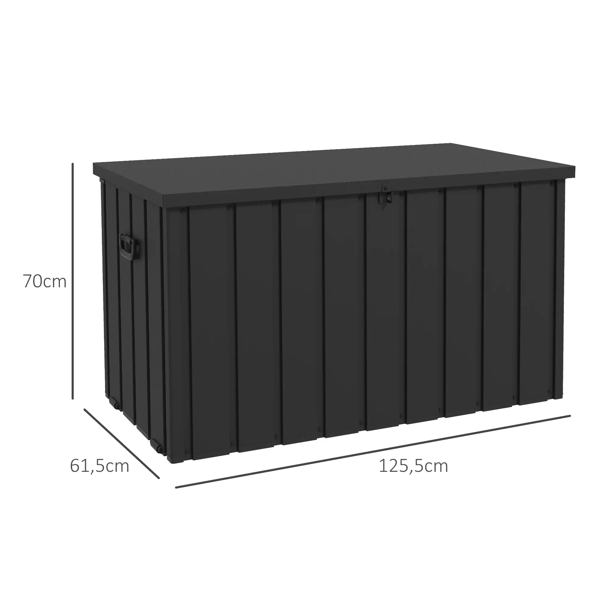 COFFRE DE RANGEMENT POUR JARDIN 450L EN MÉTAL AVEC VÉRIN À GAZ, ROULETTES ET POIGNÉE 