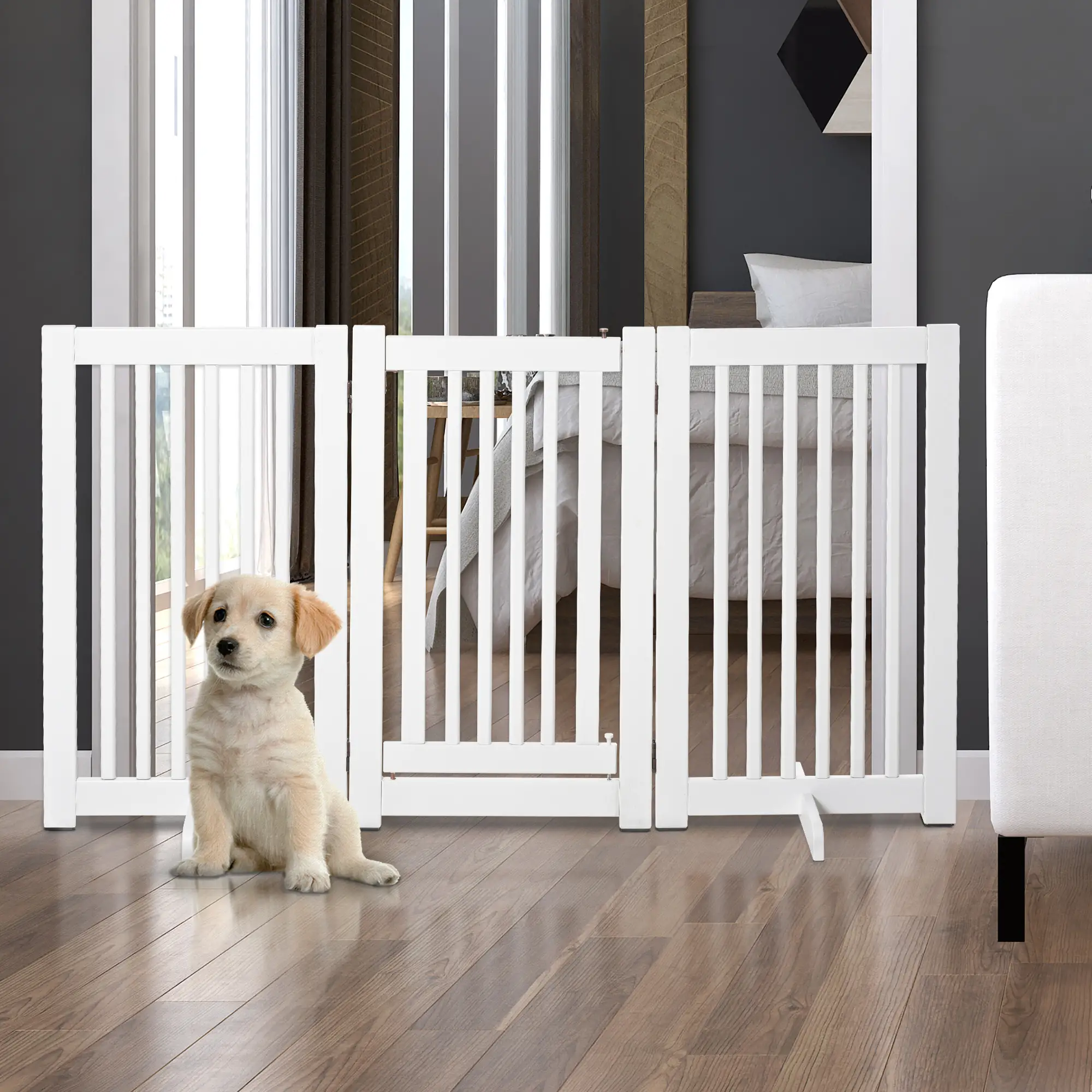 BARRIÈRE MODULABLE PLIABLE BARRIÈRE DE SÉCURITÉ AVEC PORTE VERROUILLABLE INTÉGRÉE DIM. 155L X 35,5L 