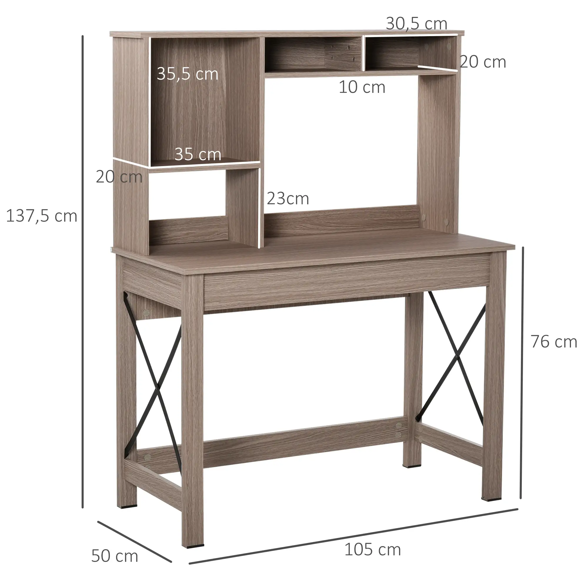 BUREAU BIBLIOTHÈQUE 2 EN 1 - 3 NICHES 4 ESPACES DE RANGEMENT -/DESTOCK