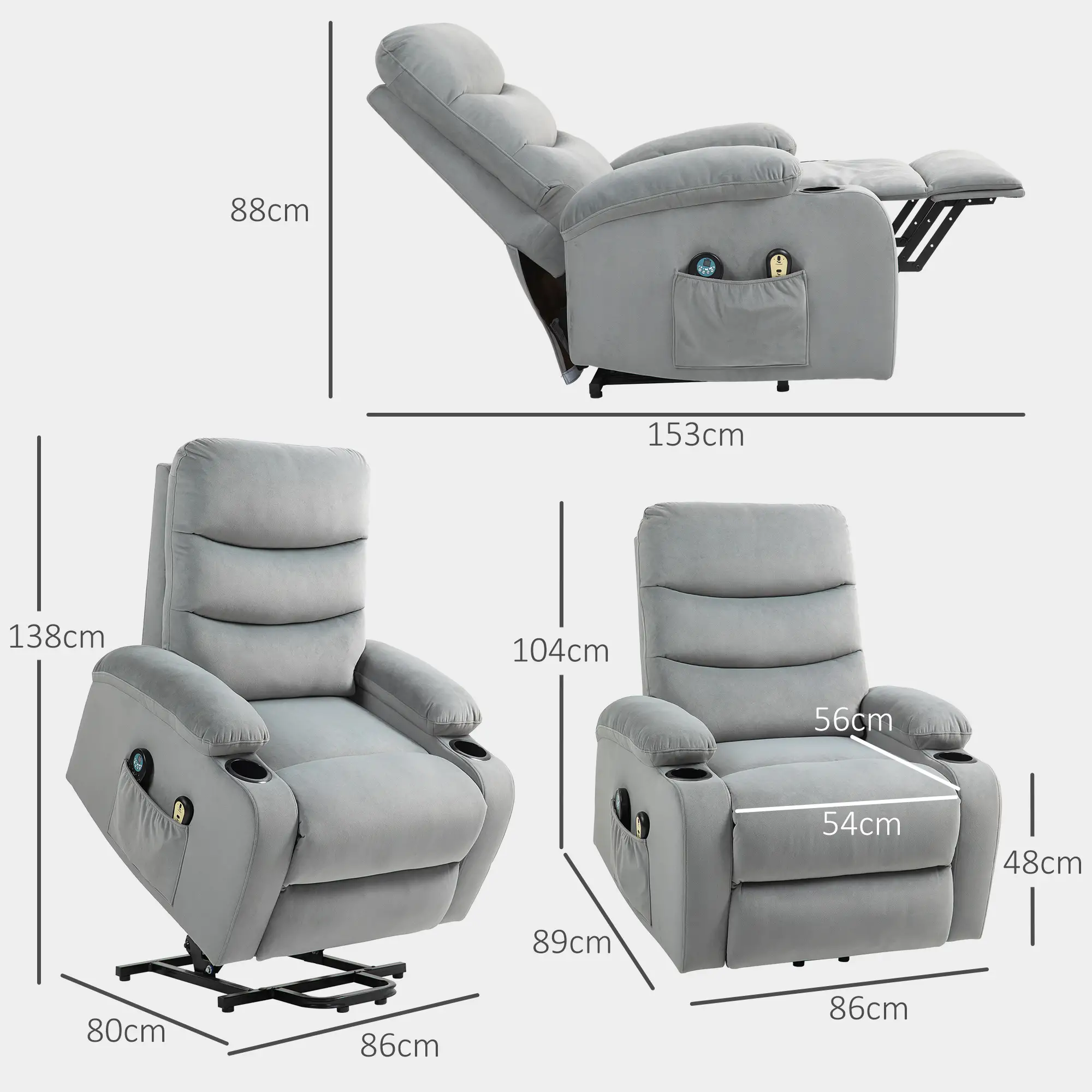 FAUTEUIL RELEVEUR  VELOURS GRIS CLAIR