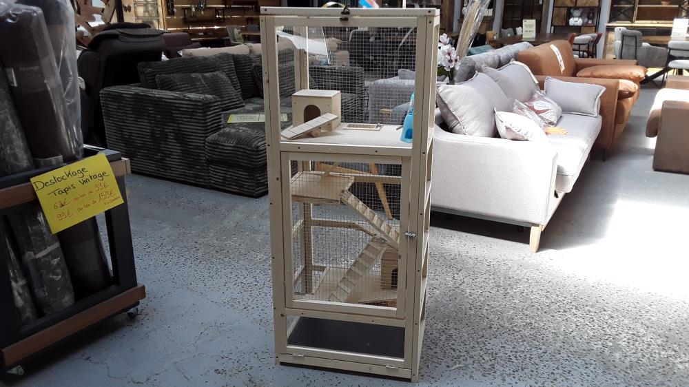 CAGE POUR RONGEURS PETITS ANIMAUX EN BOIS 5 NIVEAUX - ÉCHELLE, NICHE, BALANÇOIRE, /DESTOCK