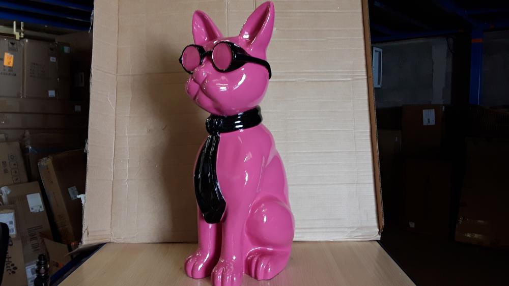 STATUE CHAT LUNETTES ROSE GM