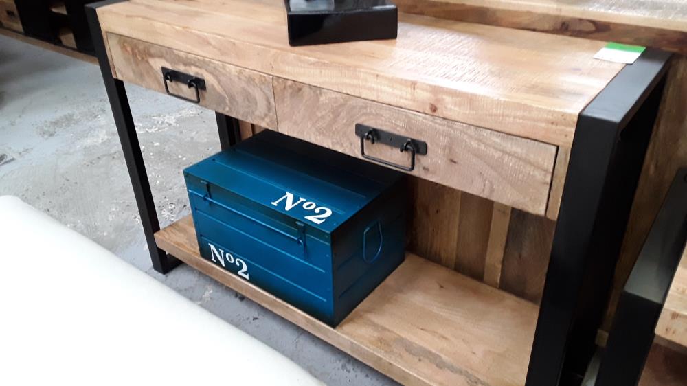 CONSOLE EN MANGUIER MASSIF ET PIED METAL 
