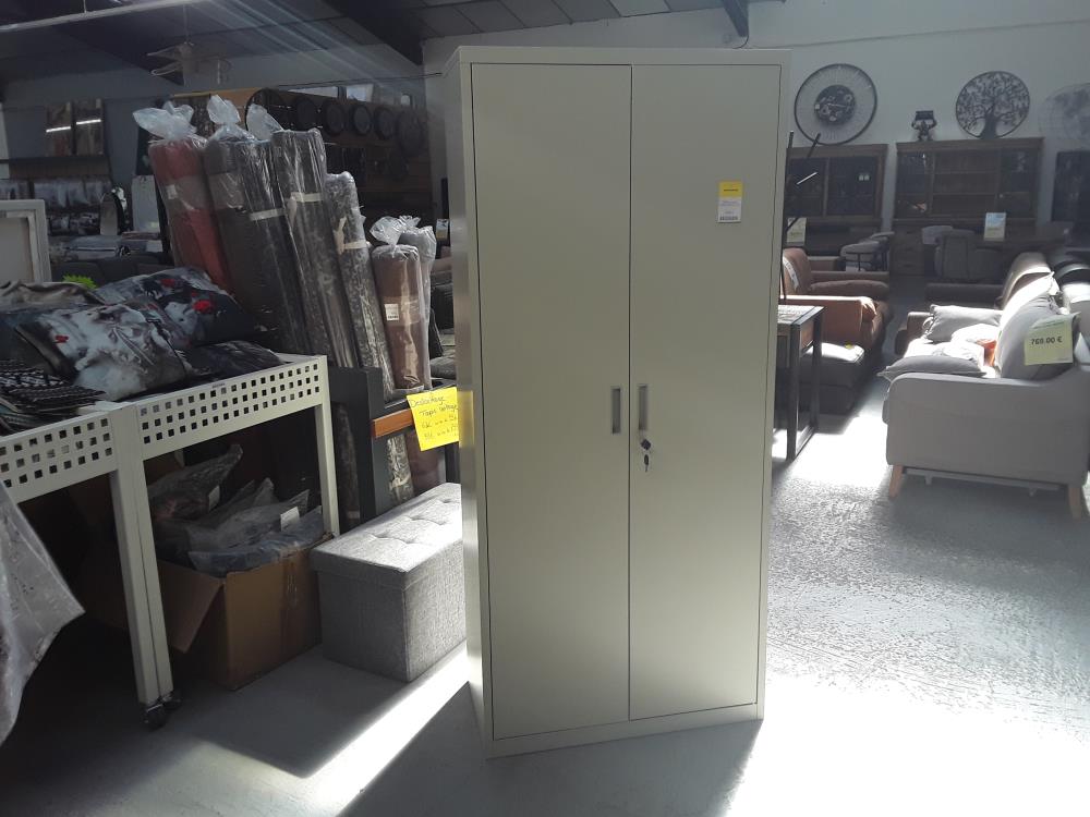 ARMOIRE DE BUREAU VERROUILLABLE 2 PORTES - 4 ÉTAGÈRES RÉGLABLES, 2 CLÉS - ACIER LAMINÉ À FROID BLANC