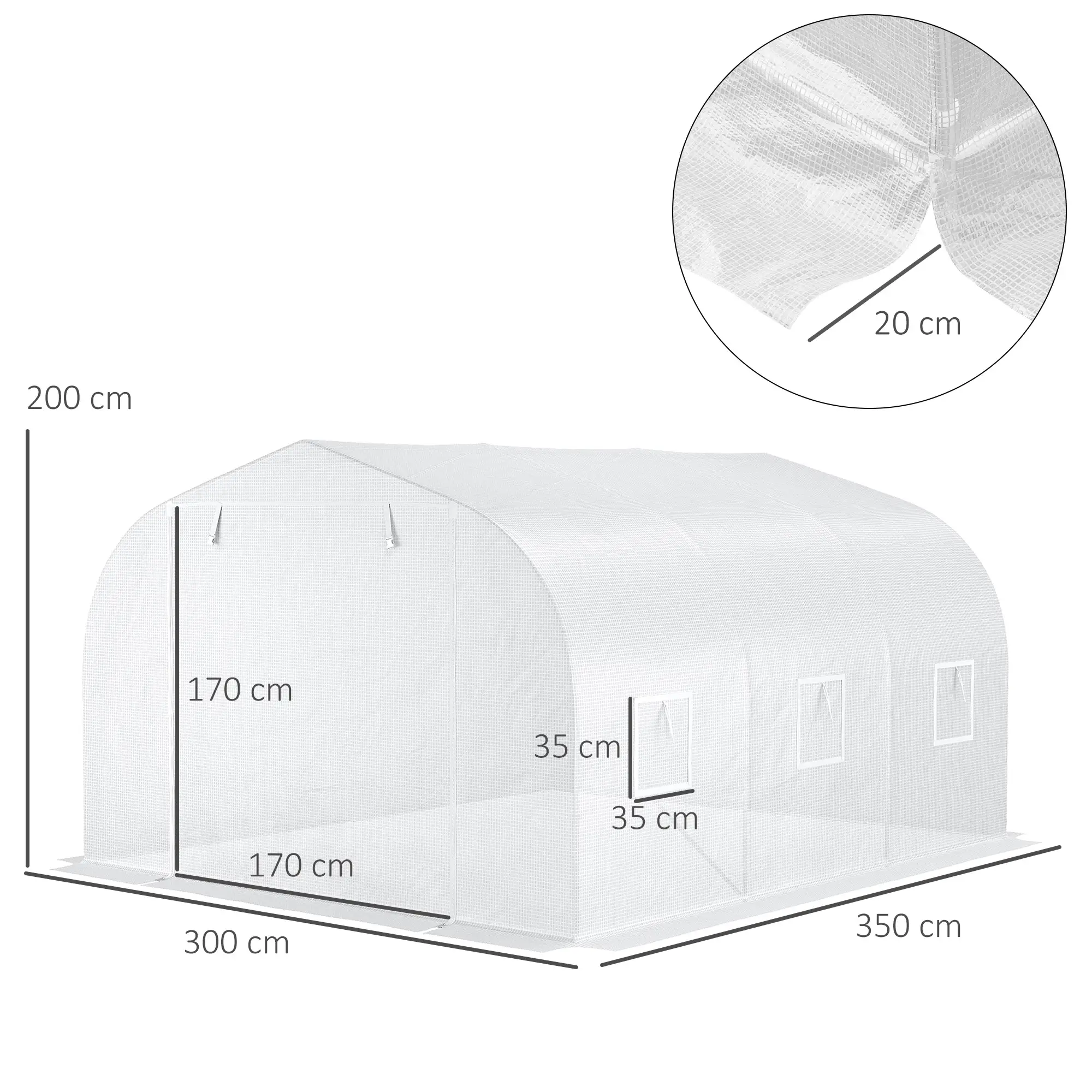 SERRE DE JARDIN SERRE TUNNEL DE JARDIN DIM. 3,5L X 3L X 2H M PORTE + 6 FENÊTRES ENROULABLES ACIER GA