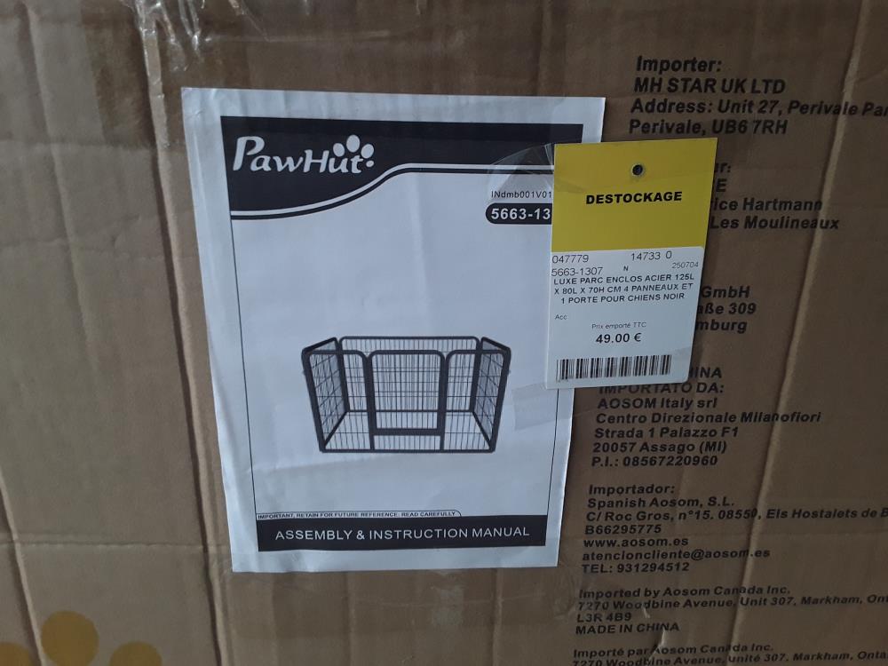 LUXE PARC ENCLOS ACIER 125L X 80L X 70H CM 4 PANNEAUX ET 1 PORTE POUR CHIENS NOIR