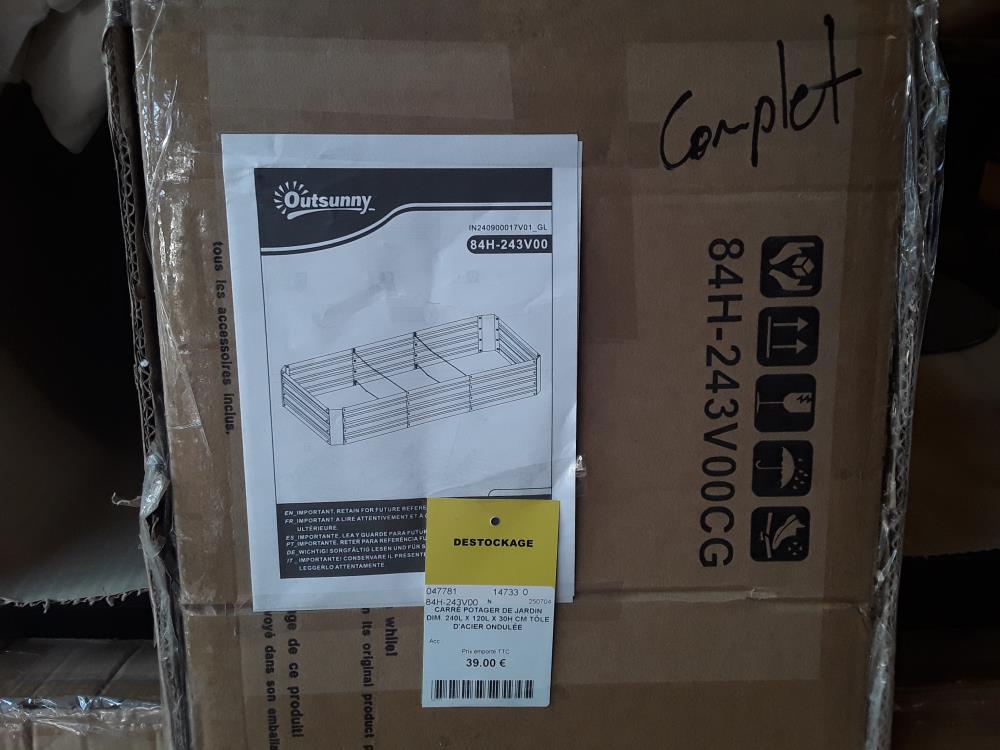 CARRÉ POTAGER DE JARDIN DIM. 240L X 120L X 30H CM TÔLE D'ACIER ONDULÉE GRIS/DESTOCK 