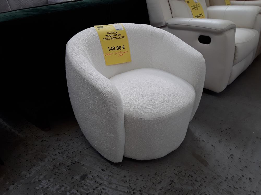 FAUTEUIL PIVOTANT EN TISSU BOUCLETTE BLANC VEREIDE/NEUF DESTOCK  