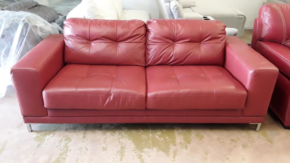 BANQUETTE 3 PLACES CUIRE ROUGE