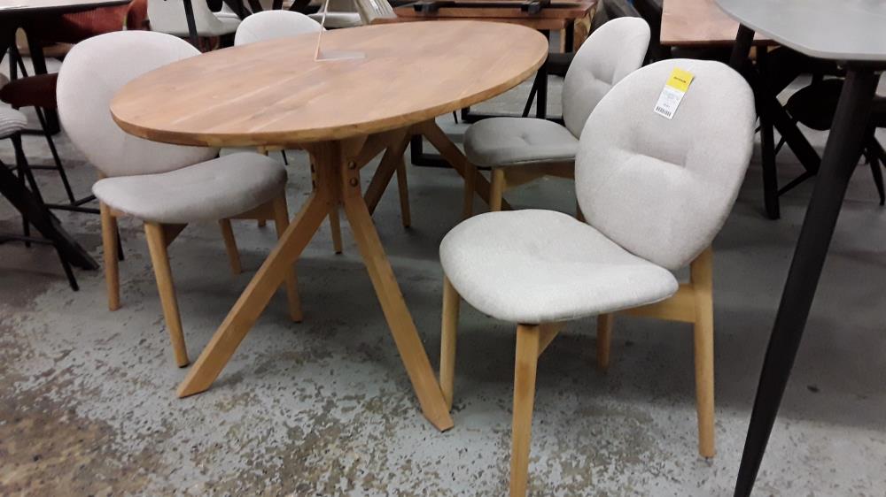 LOT DE 4  CHAISES EN TISSU ET BOIS D'HÉVÉA - BEIGE - /NEUF DESTOCK  