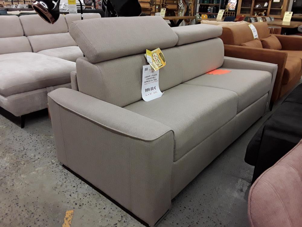CANAPÉ 4 PLACES CONVERTIBLE EXPRESS EN TISSU BEIGE - COUCHAGE 160 CM - MATELAS 22 CMMM/DESTOCK 