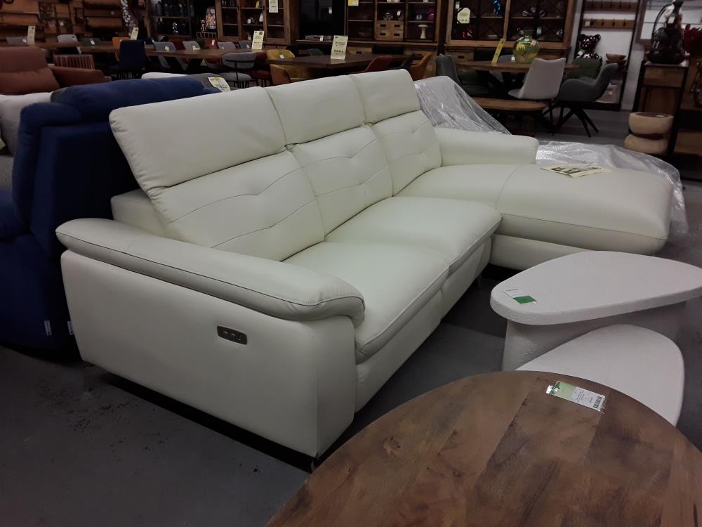 CANAPÉ D'ANGLE RELAX ÉLECTRIQUE EN CUIR DE BUFFLE LISMORE - IVOIRE - ANGLE DROIT/DESTOCK  