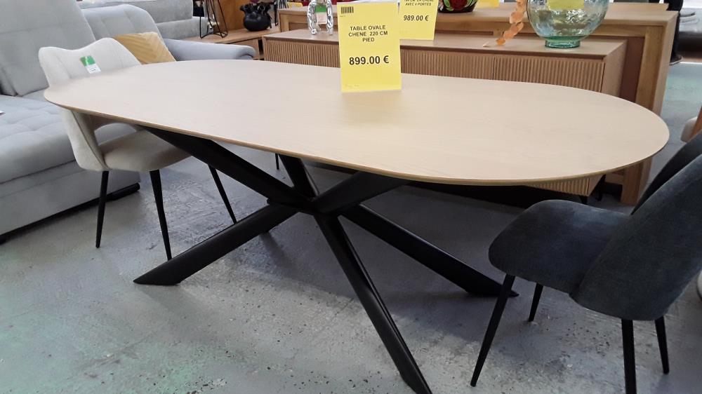 TABLE OVALE CHENE  220 CM PIED ASYMETRIQUE 