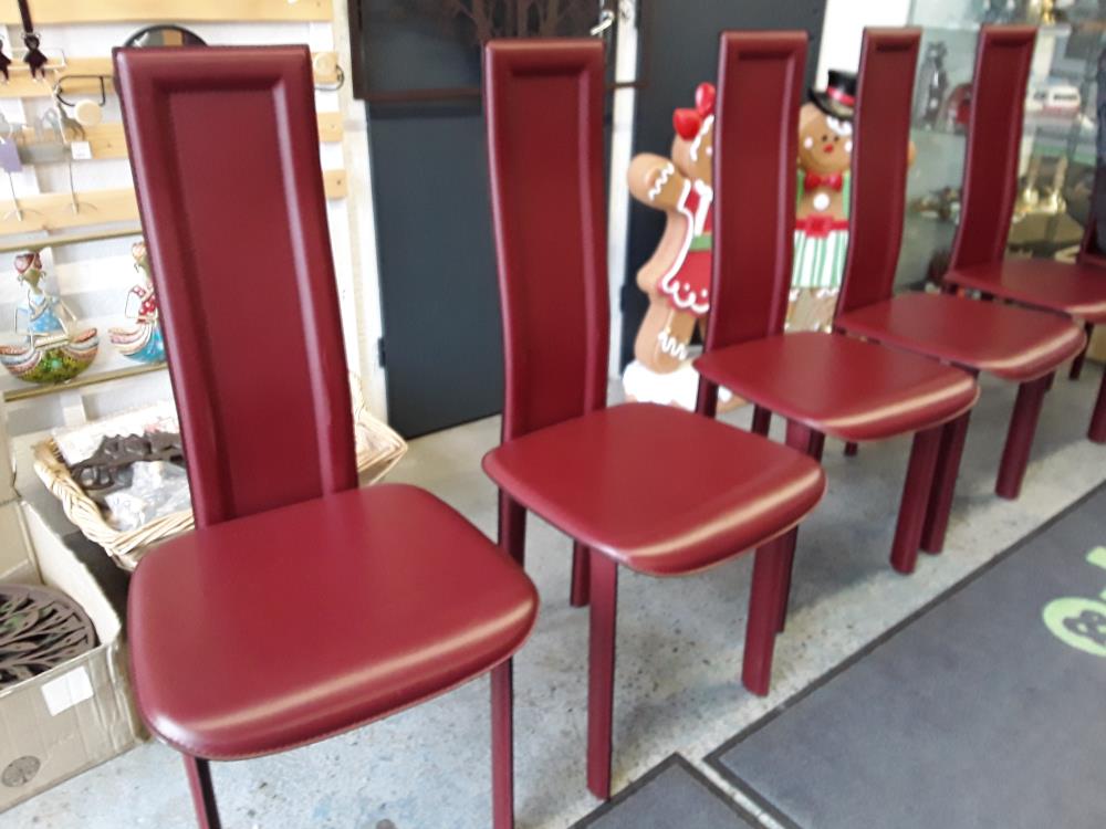 LOT DE 6 CHAISES BORDEAU CUIR