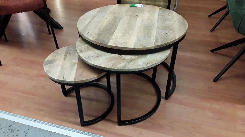  TABLE RONDE EN MANGUIER SET DE 3 