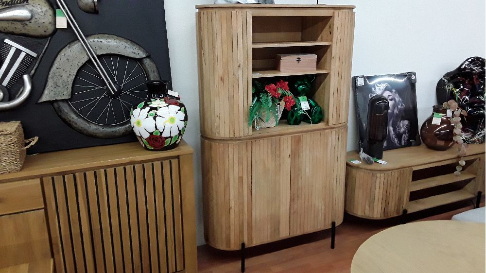 MEUBLE BIBLIOTEQUE BOIS CANNELE DEUX PARTIES