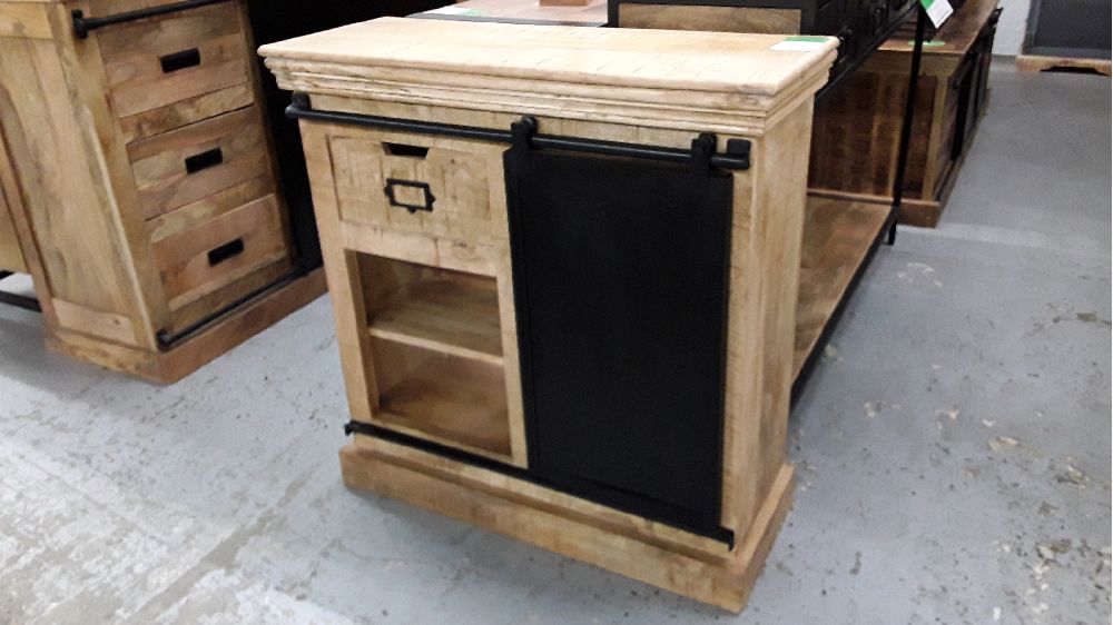 MEUBLE D APPOINT MANGUIER 85 CM  SLIDER AVEC PORTE METAL COULISSANTE