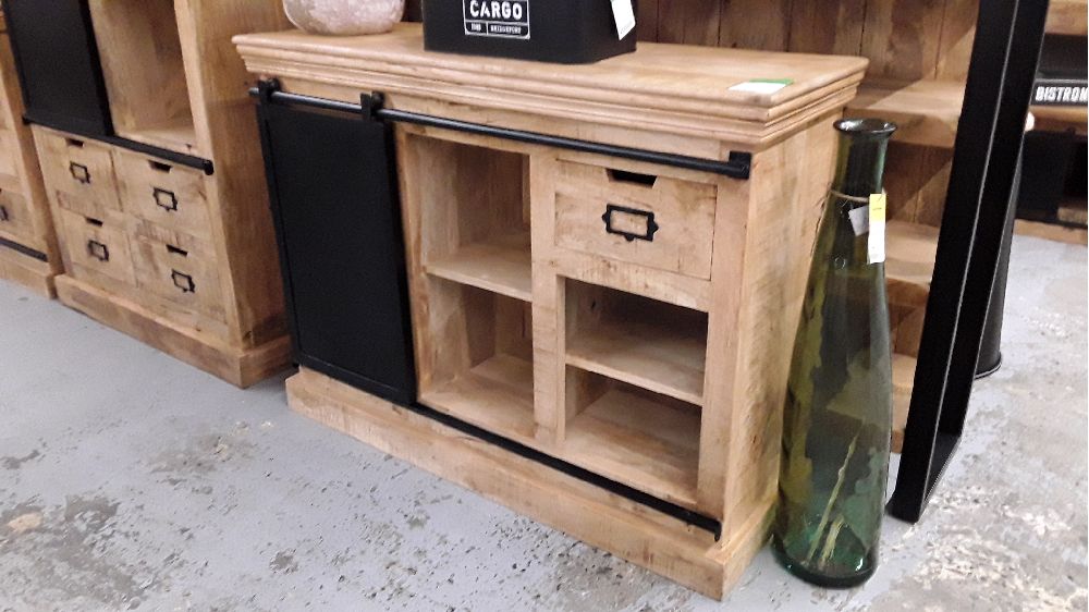 MEUBLE D APPOINT MANGUIER SLIDER 115 CM PORTE COULISSANTE METAL 