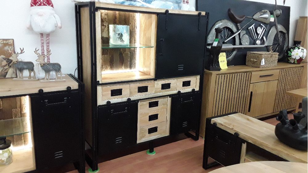 VITRINE LUX MANGUIER 140 BOIS RECYCLE ET LED 